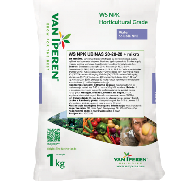 Trąšos tirpios NPK 20-20-20 + mikro 1kg Trąšos tirpios NPK 20-20-20 + mikro 1kg